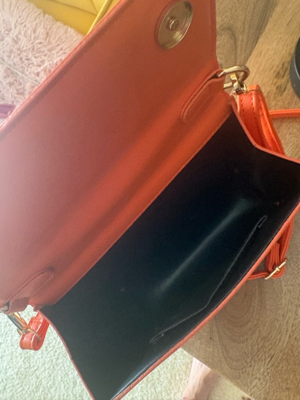 Orange Leather Top-Handle Crossbody with Graphic Print - Picture 5 of 5